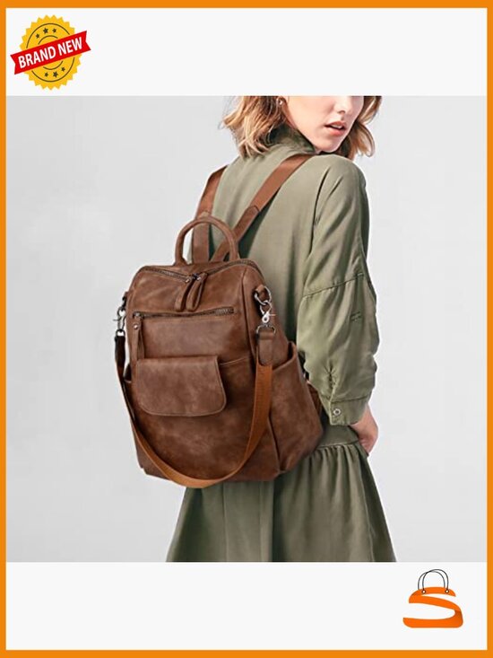 PU Washed Leather 3-Way Backpack Purse Large Capacity Rucksack